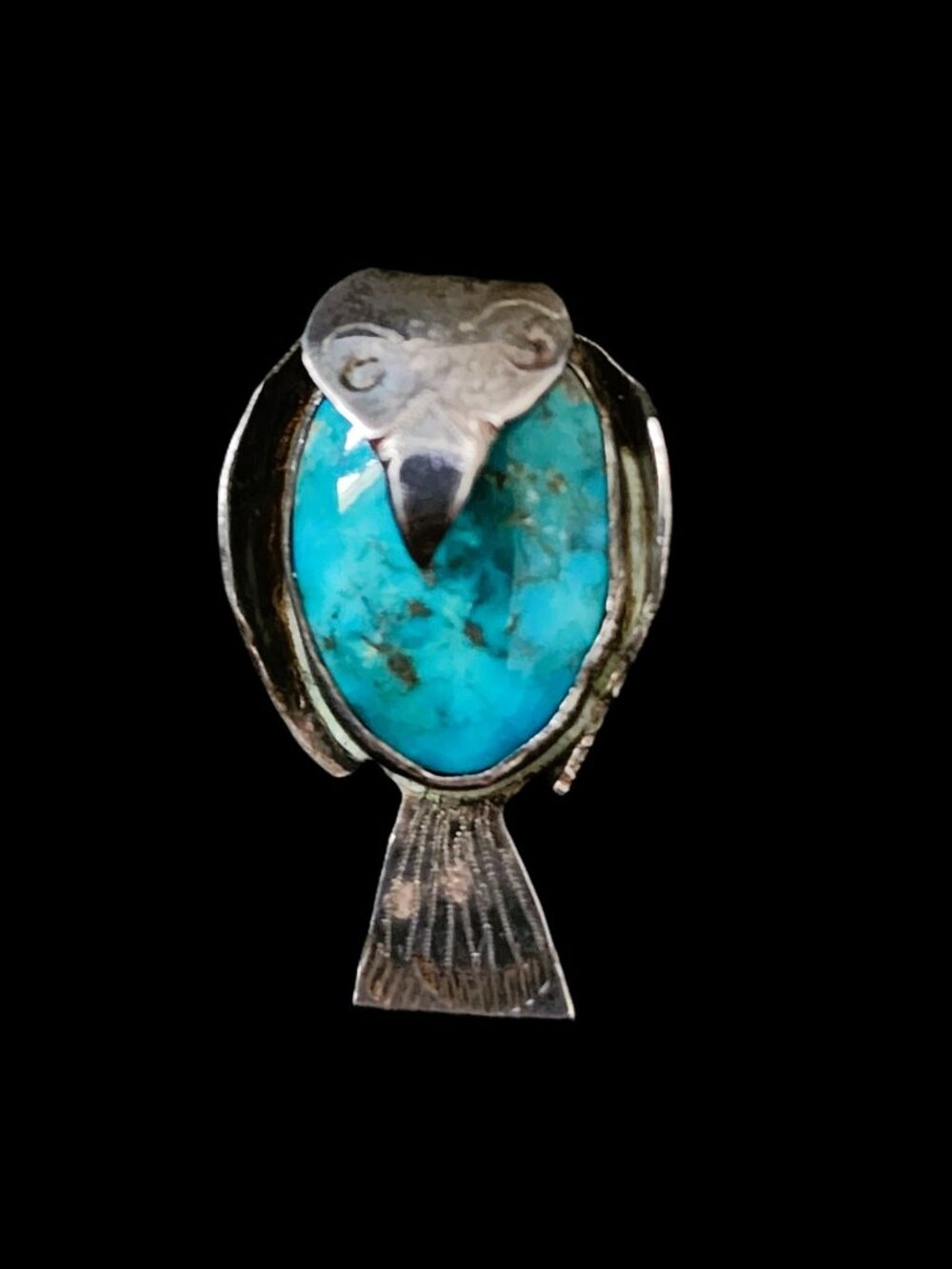 VTG 1954 NA Sterling Silver Turquoise Thunderbird Pin Signed Jane Mid-Century